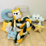 πάντα κούνιας πλεξούδα τρίχρωμη (Κυπαρισσί - Μουσταρδί - Γκρι)