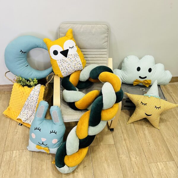 πάντα κούνιας πλεξούδα τρίχρωμη (Κυπαρισσί - Μουσταρδί - Γκρι)