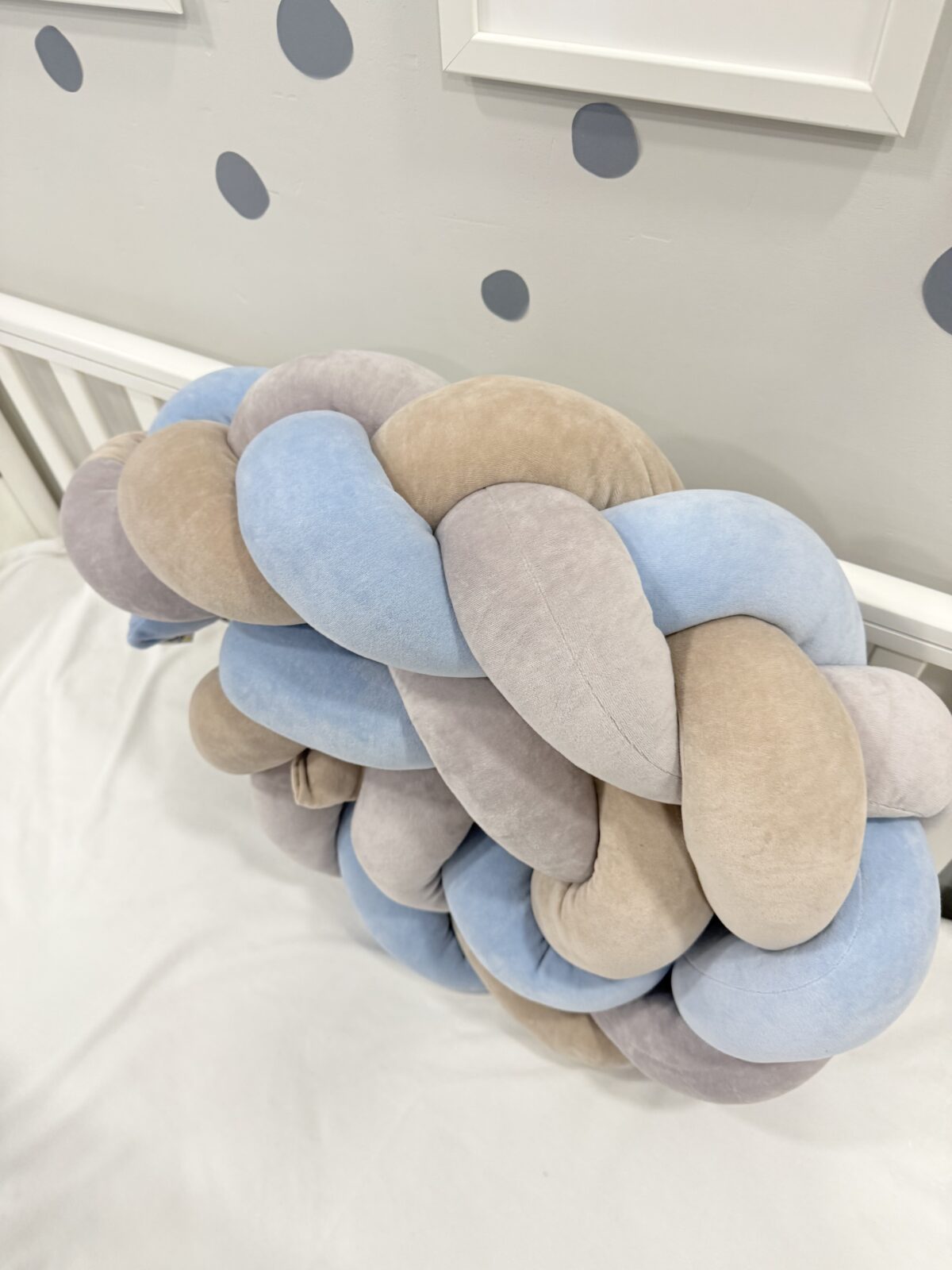 Πάντα Kούνιας Πλεξούδα Γκρι-Μπεζ-Γαλάζιο - Image 2