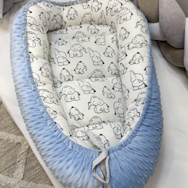βρεφική φωλιά γαλάζιο με σχέδιο ελεφαντάκια