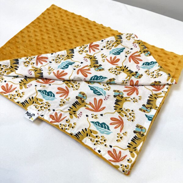 βρεφική κουβέρτα minky βελούδινη ώχρα με τίγρεις