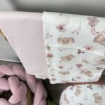 σετ σεντόνια ροζ με σχέδιο ελεφαντάκι λίκνου και κούνιας