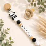 Χειροποίητο Κλιπ Πιπίλας 'Panda' Με Όνομα