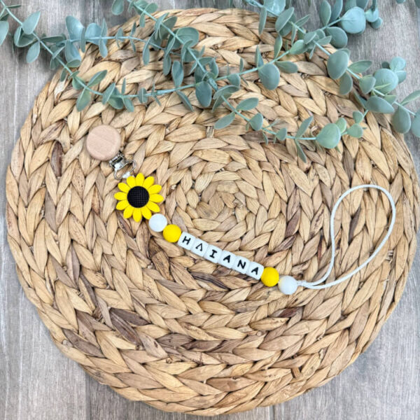 Χειροποίητο Κλιπ Πιπίλας 'Sunny Bloom' Προσωποποιημένο