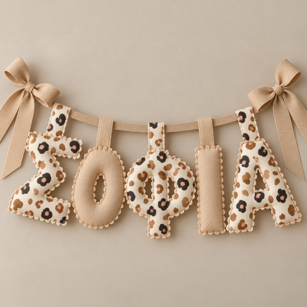 Χειροποίητο Προσωποποιημένο Name Banner μπεζ leopard
