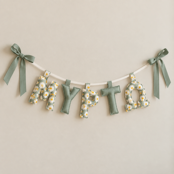 Χειροποίητο Προσωποποιημένο Name Banner daisy green
