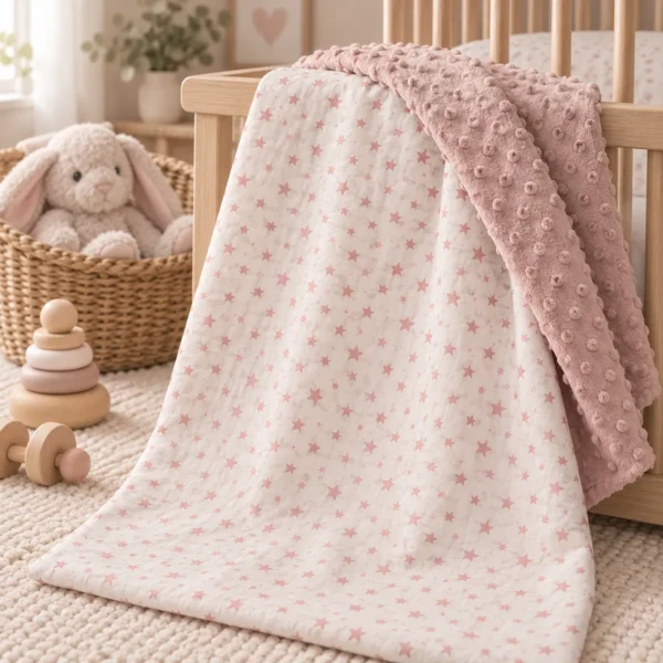 Βρεφική κουβέρτα dusty pink αστέρια